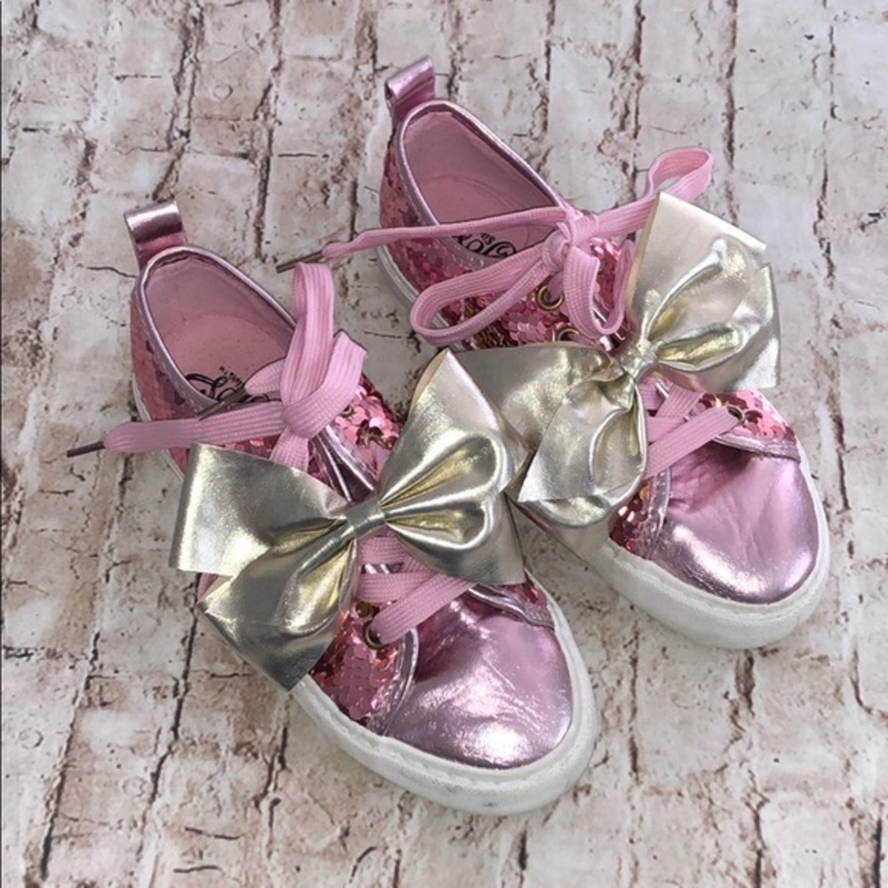Jojo Siwa flippy sequin pink bow sneaker gold size 12